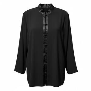 Black Mandarin Collar Tunic Blouse | Size 18 | Long Sleeve Button Front